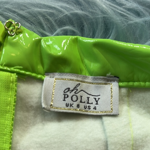 Oh Polly Lime Green Faux Leather Cut Out Pants sz 4 - Picture 7 of 10